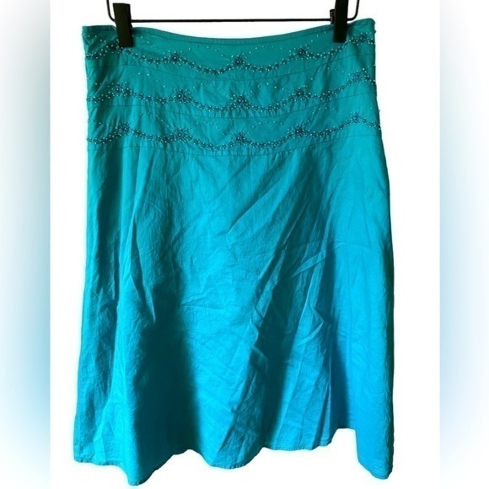 Miss Chievous women’s aline cotton beaded bohemian gypsy midi teal blue skirt 7